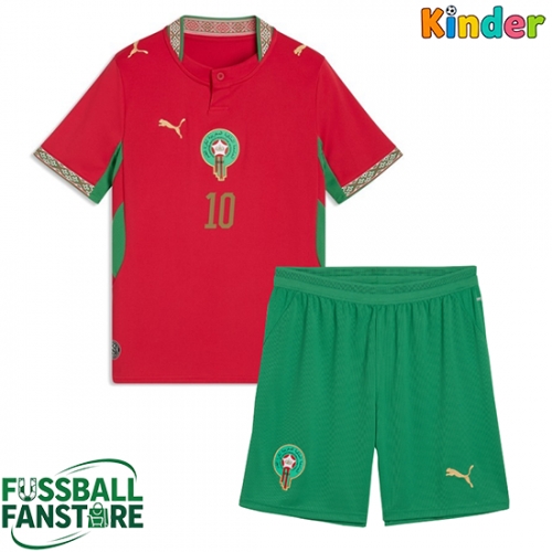 Marokko Brahim Diaz #10 Replik Heimtrikot Kinder WM 2026 Kurzarm (+ Kurze Hosen)
